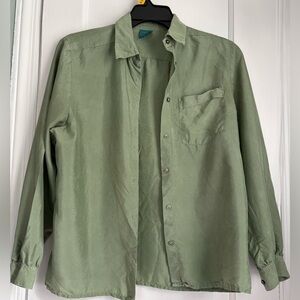 Silk Light Sage Green Button-Up Long Sleeves Shirt, Sz:44 /12-14 (XL)